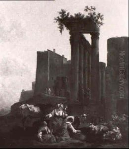 Hirtinnen Mit Vieh Vor Antiken Ruinen by Adam Louisz Colonia