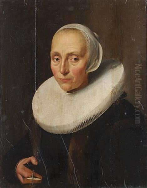 Portrait Of A Lady, Half-length, In Black, Fur-trimmed Costume With A White Ruff And Lace Cap - view 1
