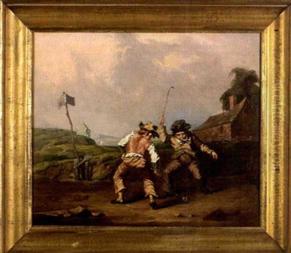 Boys Playing With Sticks And Ball - view 1
