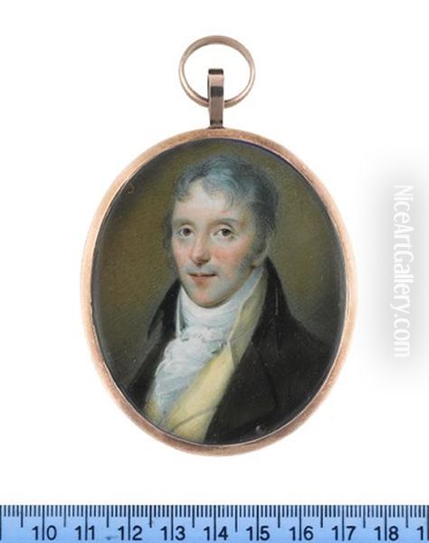 A Gentleman, Called James Devereux, Wearing Brown Coat With Black Collar, Pale Yellow Waistcoat, White Frilled Chemise, Stock And Tie (+ Memorial Plaque; 2 Works) - view 1