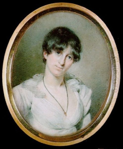 Mrs. Tighe Wearing Decollette White Dress With Gauze Collar - view 1