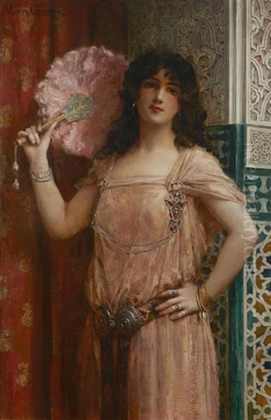 An Oriental Beauty Holding A Pink Fan - view 1