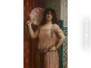 A Harem Beauty Holding A Pink Fan