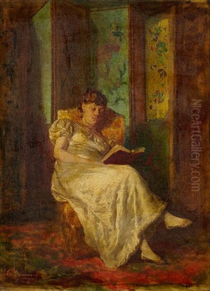 Jeune Fille Assise Devant Un Paravent - view 1