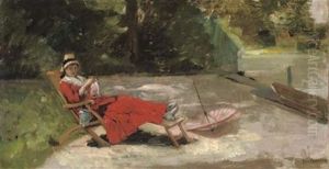 Madame Comerre Dans La Jardin D'enghien by Leon Francois Comerre