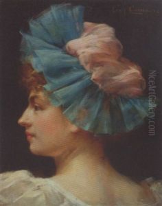 Portait De Jeune Femme Au Chapeau Bleu