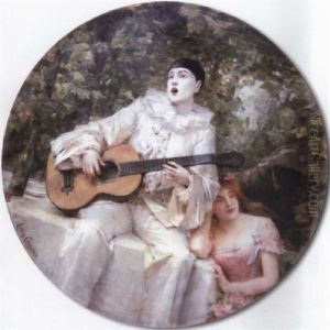 Pierrot, Colombine Et Arlequin by Leon Francois Comerre