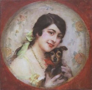 Portrait De Femme Au Chien by Leon Francois Comerre