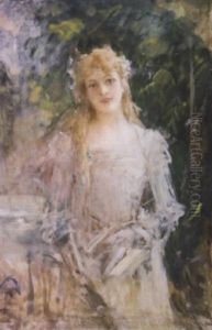 Jeune Fille Dans Un Jardin by Leon Francois Comerre