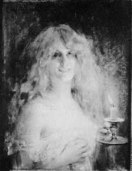 Young Woman Holding A Chamberstick - view 1
