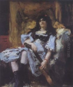 Femme A La Guitare by Leon Commere