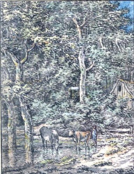 Aquarellierte Federzeichnung Ruckseitig Signiert "a. - view 1