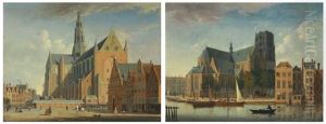 A View Of The Grote Markt, Haarlem, From The Northwest; And A View Of The Sint-laurenskerk, Rotterdam, From The Northeast