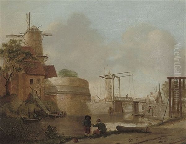 A River Landscape With Anglers On A Bank - view 1