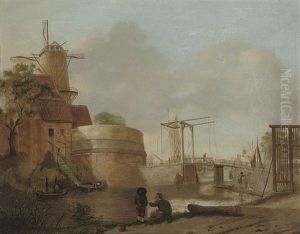 A River Landscape With Anglers On A Bank