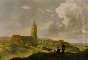 Dorf Mit Kirche In Hollandischer Dunenlandschaft