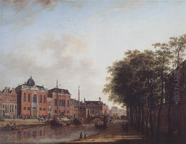 The Houtgracht, Amsterdam, With The Ashkenazi Synagogues The Arsenal, The Portugese Synagogue, Sailing Barges And Townsfolk - view 1