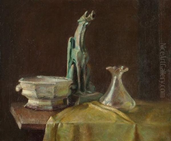 Still Life With Gargoyle Figurine And Vase And Compote - view 1