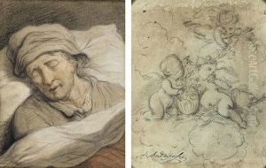Sleeping Man With Studies Of Putti (#) Sleeping Woman With Studies by Anthony Andriessen