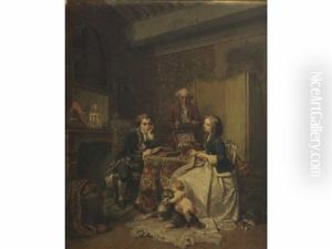 La Veillee, Scene D'interieur by Francois Claudius Compte-Calix