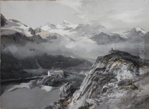 Alpenpanorama Mit Gletscher, Talsohle Mit See Und Gasthof by Edward Theodore Compton