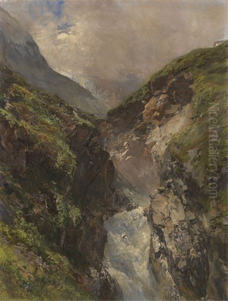 Gebirgsschlucht Mit Tosendem Wasserfall - view 1