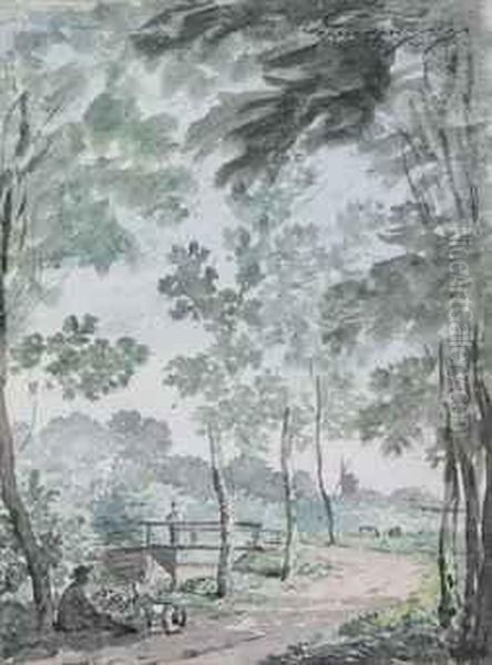 A Figure And His Dog Near A Path - view 1