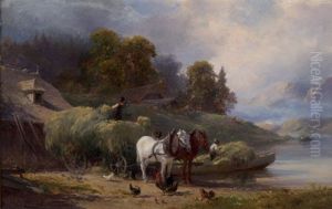 Bauern Beim Verladen Von Heu (+ Bauer Mit Pferden Vor Seeufer; Diptych) by Edward Theodore Compton