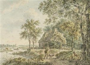 Ein Jager Vor Einer Hutte An Einemflus by Jurriaan Andriessen