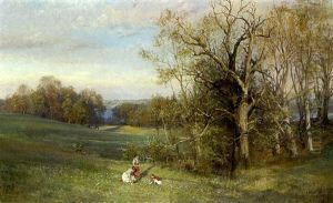 Fruhling Am Starnberger See, Mit Blumen Pfluckenden Madchen Fruhling Am Starnberger See, Mit Blumen Pfluckenden Madchen