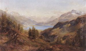 Blick Auf See In Hochgebirgstal, Im Mittelgrund Ein Dorf