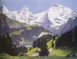 Sommertag Im Berner Oberland Mit Blick Auf Eiger, Monch Und Jungfrau by Edward Theodore Compton