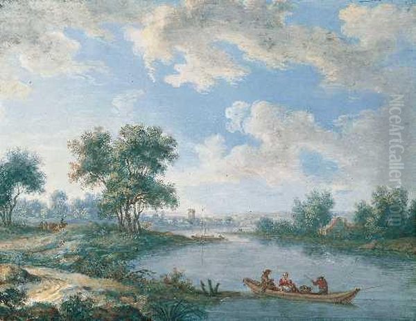 Flusslandschaft Mit Ubersetzendem Boot - view 1