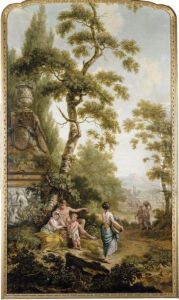 An Arcadian Landscape With Washerwomen On A Road, A Young Family Resting Nearby by Jurriaan Andriessen