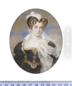 A Lady, Wearing Dark Green Dress In The Late Renaissance Style, The Bodice Trimmed With Gold And Decorated With Pearls...