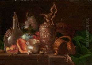 Nature Morte A L'aiguiere Et Au Nautile Avec Des Fleurs