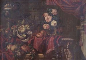 Composizione Di Frutti E Fiori Su Velluti Composizione Di Frutti E Fiori Su Velluti