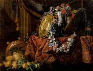 Nature Morte Aux Vases Et A La Guirlande De Fleurs