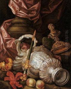 Stillleben Mit Einem Silbernen Prunkgefas, Pfirsichen Und Einem Granatapfel Stillleben Mit Einem Silbernen Prunkgefas, Pfirsichen Und Einem Granatapfel