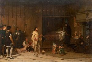 Bohemiens Faisant Danser Des Petits Cochons Devant Louis Xi Malade by Pierre Charles Comte