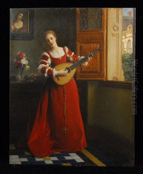 Woman By A Window With Mandolin - view 1