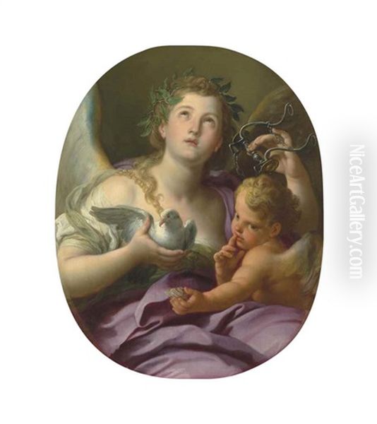 Allegory Of Temperance, Painted Oval by Sebastiano Conca