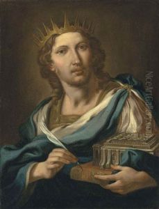 King Solomon Holding A Model Of The First Temple