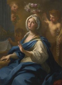 Saint Cecilia, Seated At An Organ, With Putti And An Angel by Sebastiano Conca