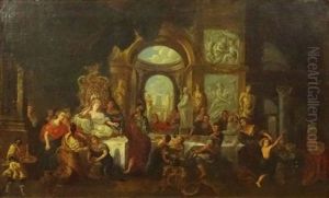 Richly Appointed Interior Scene With Diners by Sebastiano Conca