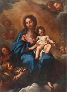 Maria Mit Dem Jesuskind Auf Einer Wolkenbank Sitzend, Umgeben Von Engeln by Sebastiano Conca