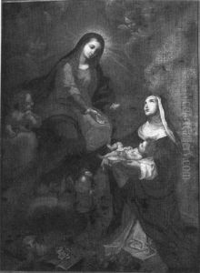 Mary With A Nun Holding A Child With Angel Figures And Lamb