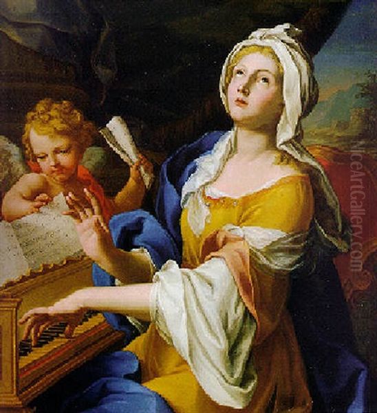 Saint Cecilia Playing Music Accompanied By An Angel - view 1
