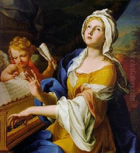 Saint Cecilia Playing Music Accompanied By An Angel by Sebastiano Conca