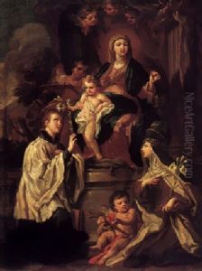 The Madonna And Child Enthroned With Saints Luigi Gonzaga And The Magdalene Of The Pazzi by Sebastiano Conca